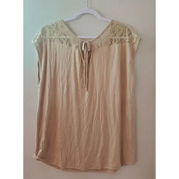 Flats and Heels Tank Womens XLarge Brown Short Sleeve Brown Floral Ladie Casual - Picture 2 of 6